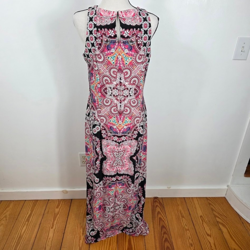 London Times Sheath Dress Womens 10 Pink Black Paisley Floral Boho Hippie Halter - Picture 4 of 7